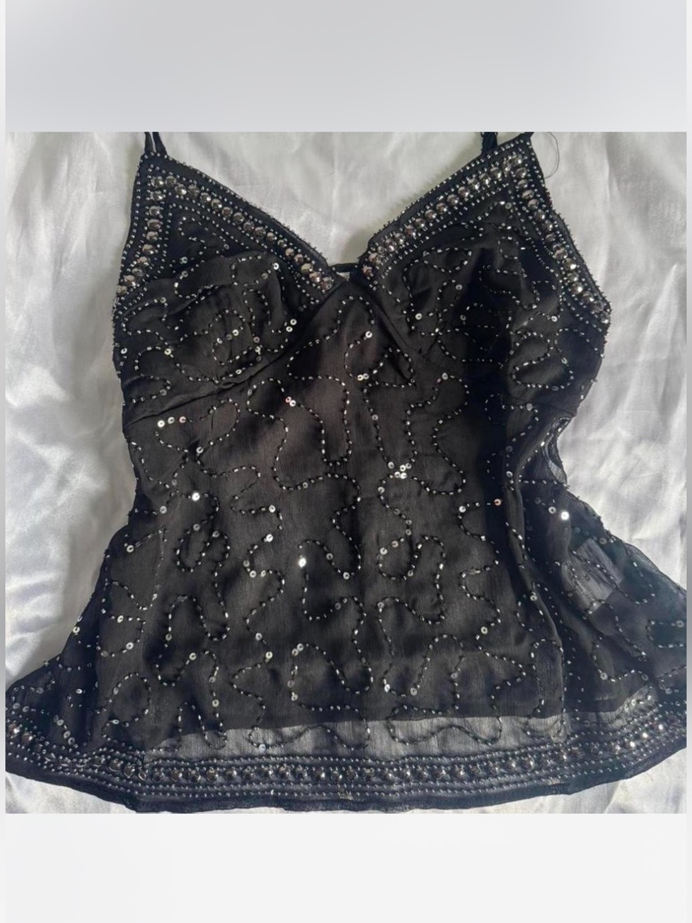 NWT Y2K Black Sequin Embellished Camisole Top